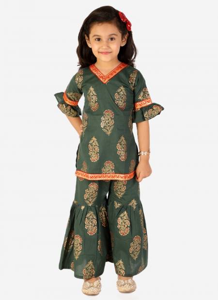 Green Colour KID1 Zohra block print sharara Suit Kids Collection K20EG114GR